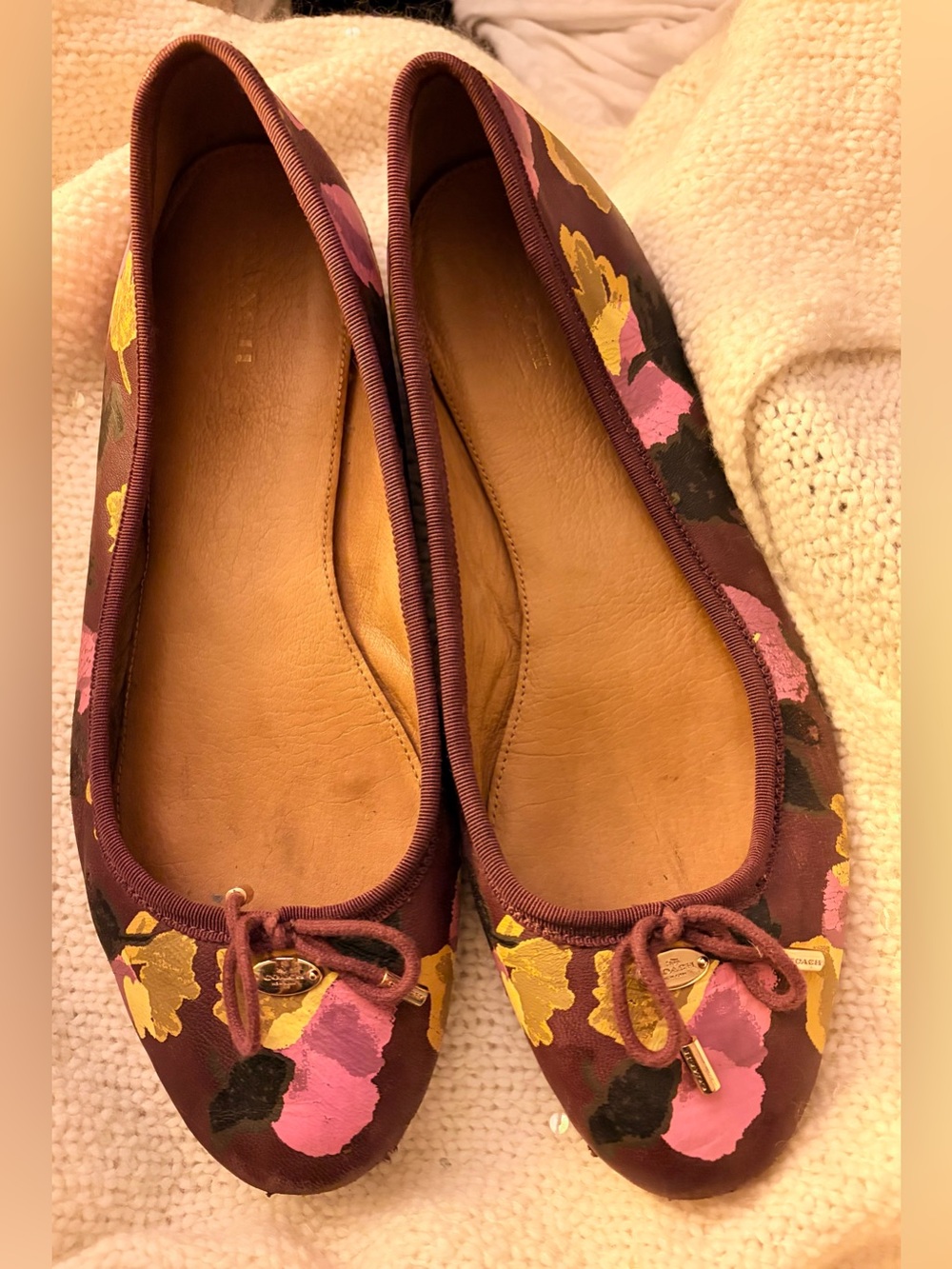* Coach Soft Leather Floral Print Lara Ballet Flats SZ  9.5 *